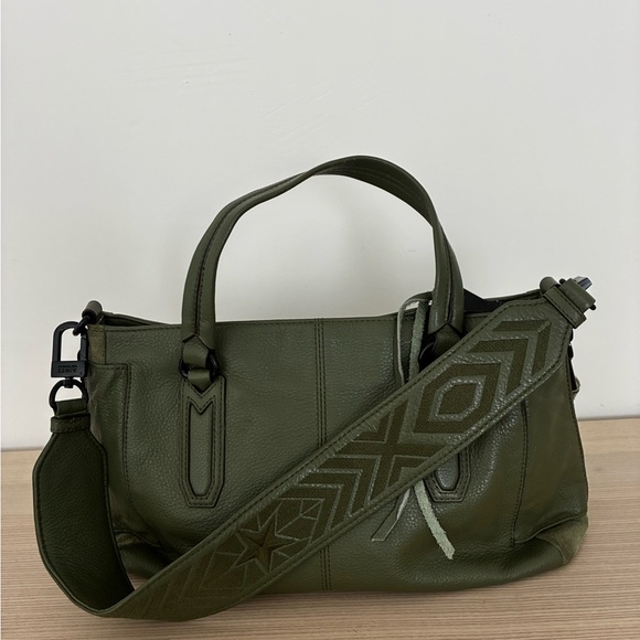 Aimee Kestenberg Handbags - Aimee Kestenberg Olive Army Green Leather Satchel with Embroidered Strap